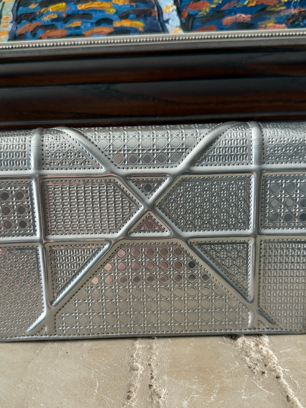 Silver Dior Diorama Micro Cannage Wallet on Chain - Picture 4 of 11